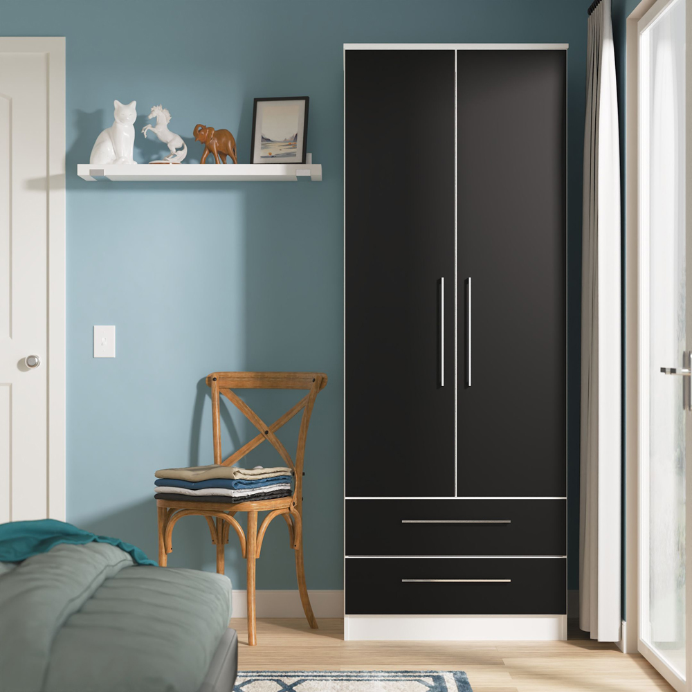 Crowndale Worcester 2 Door 2 Drawer Matt Black and White Tall Wardrobe Ready Assembled Image 8