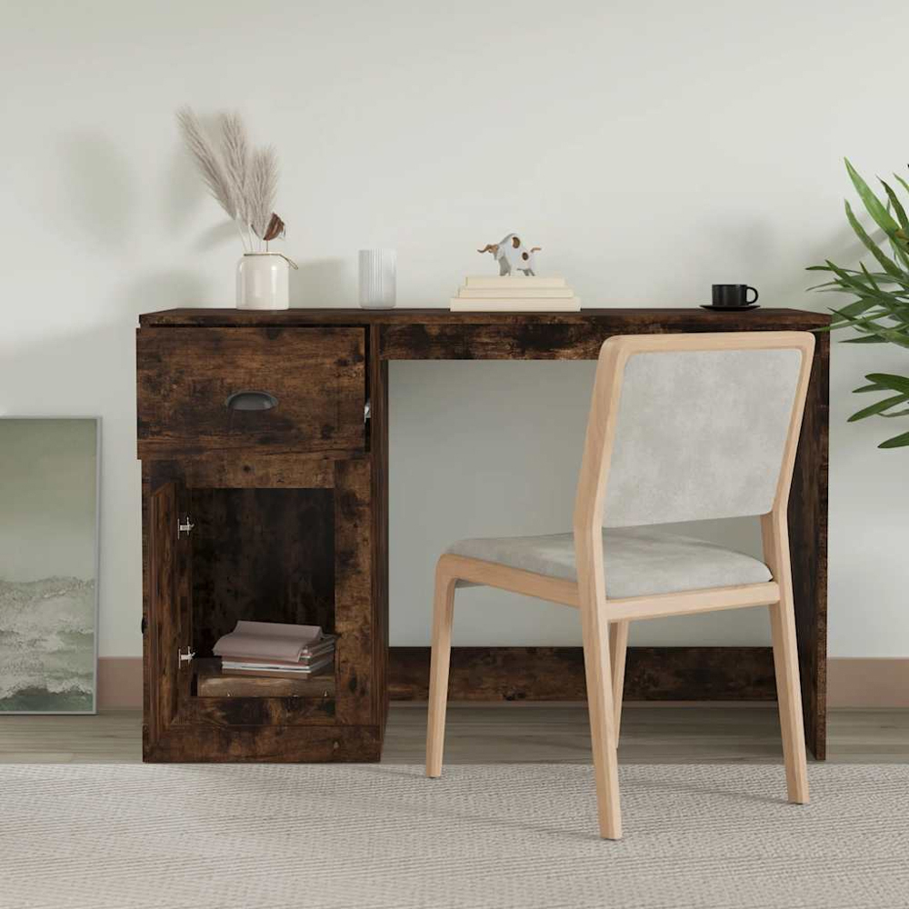 vidaXL Single Door Single Drawer Study Desk Smoked Oak Image 8