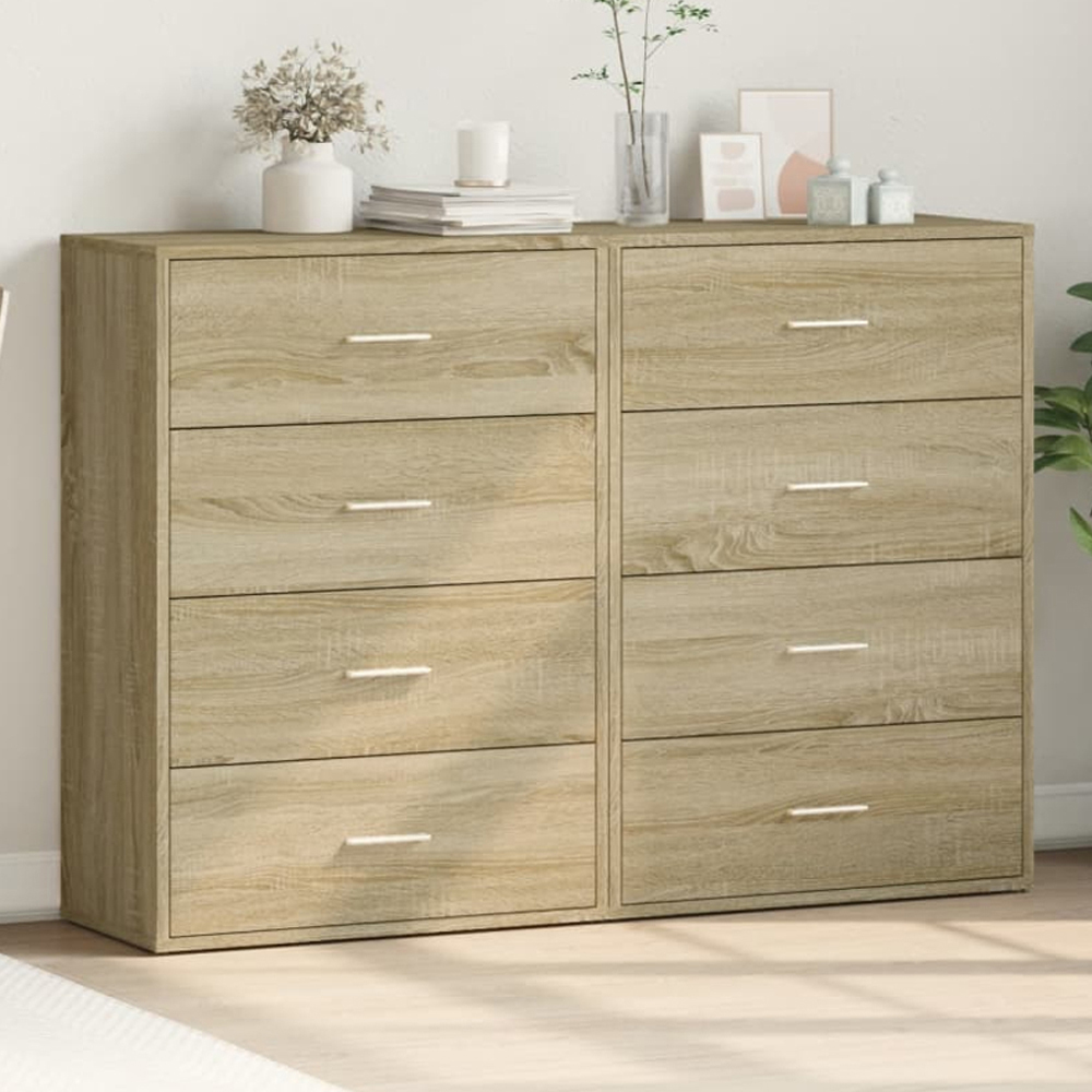 vidaXL 4 Drawer Sonoma Oak Wide Sideboard Set of 2 Image 1