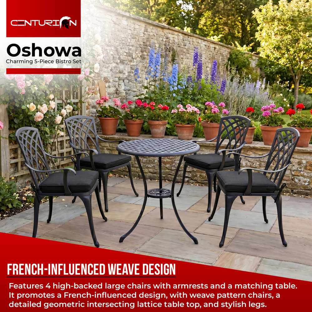 Centurion Oshowa 4 Seater Black Cast Aluminium Garden Bistro Set with Cushions Image 3