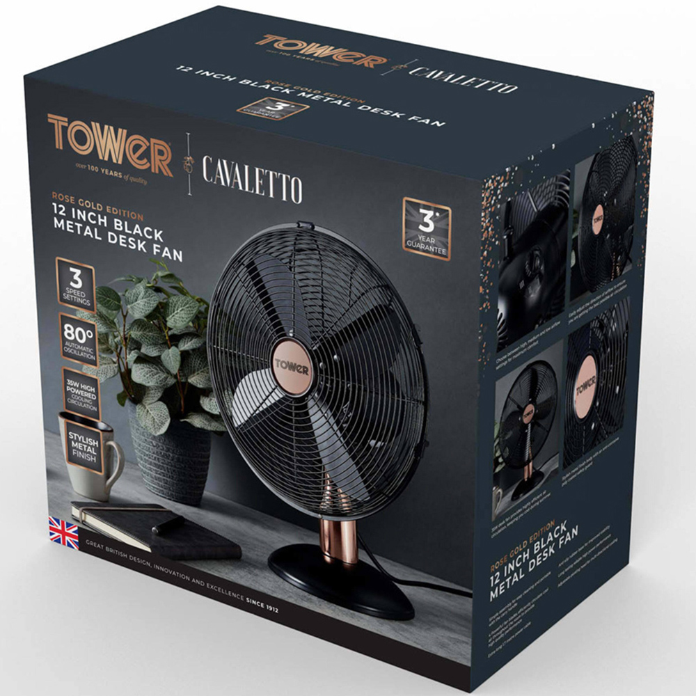 Tower Cavaletto 12 inch Black Metal Desk Fan Image 2