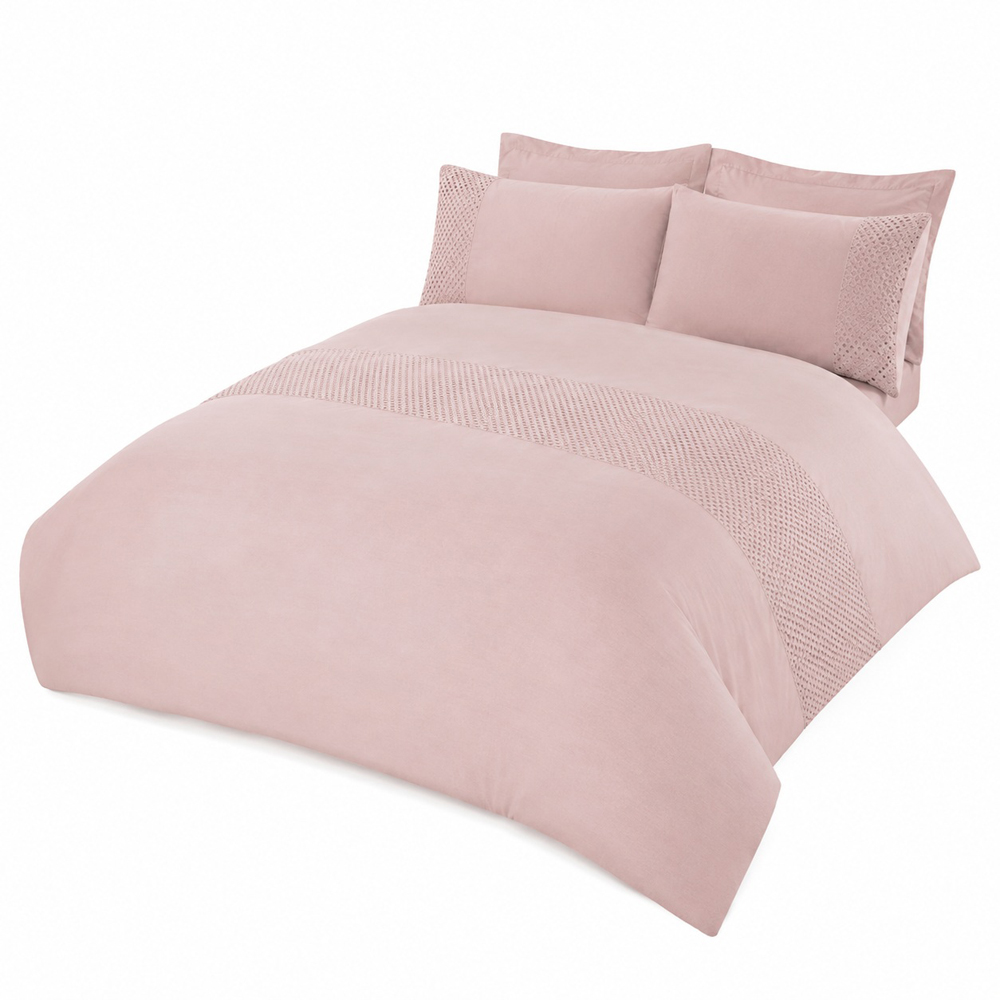 Smart Living Double Blush Pink Lace Border Duvet Cover Set Image 2