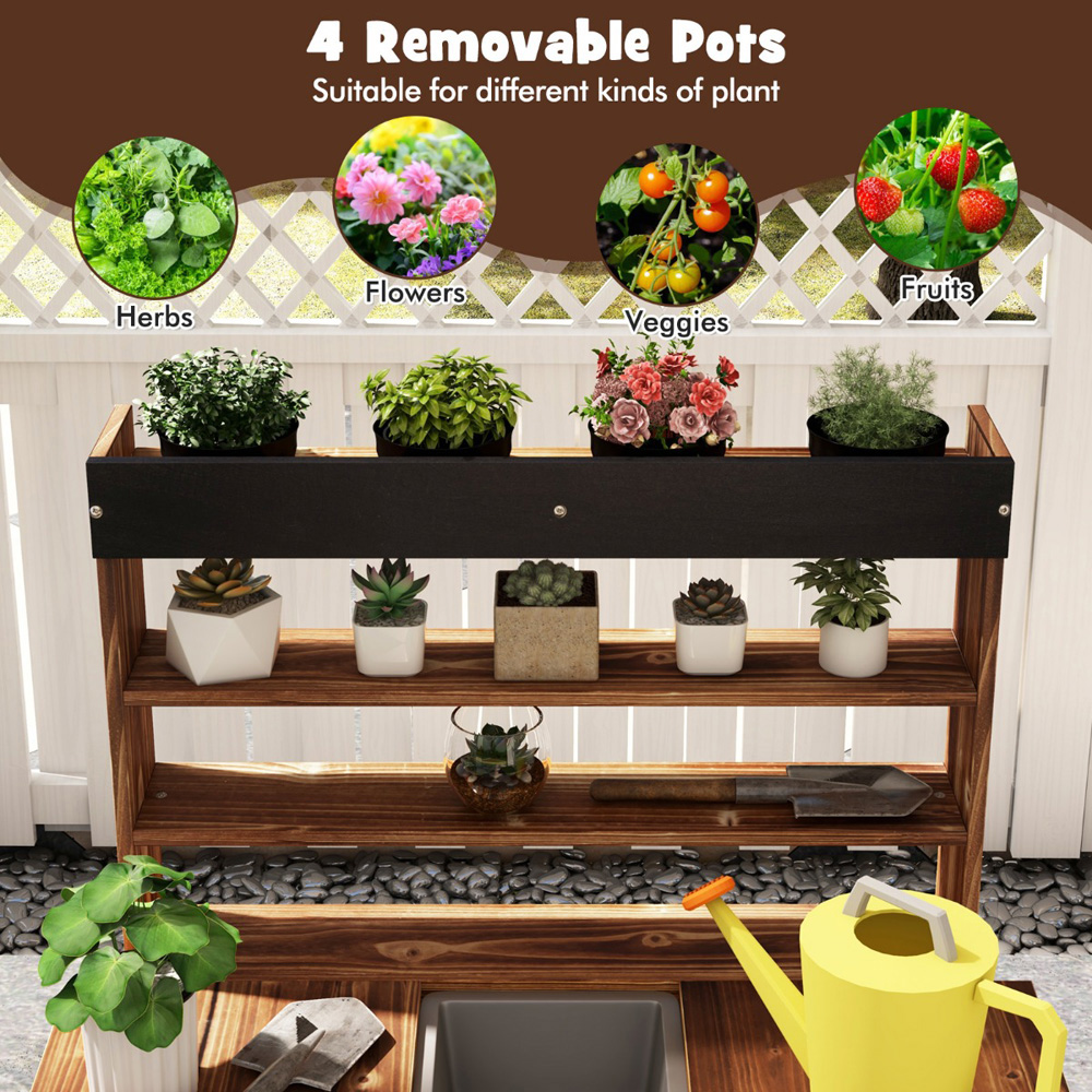 Costway Natural Potting Bench Table Playset with Removable Sink Image 4