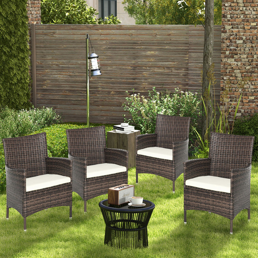 Outsunny Set of 4 Brown Rattan Garden Chair Image 1