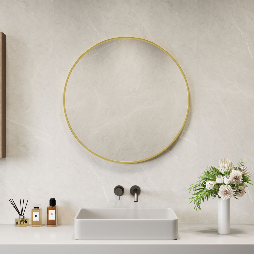 Neo Gold Metal Frame Anti-Rust Wall Mounted Round Mirror 60cm Image 2