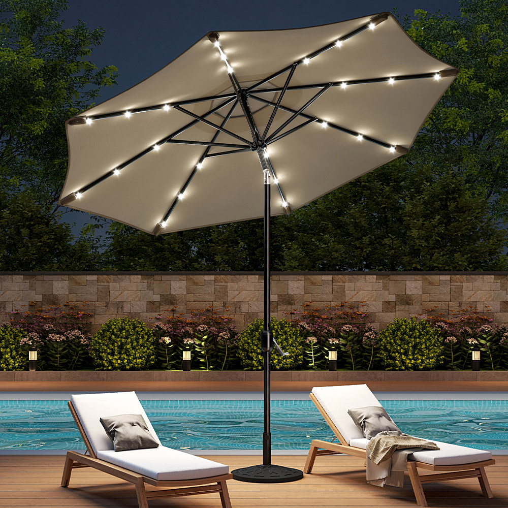 Living and Home Beige 24 Solar LED Crank and Tilt Parasol with Resin Floral Base 3m Image 2