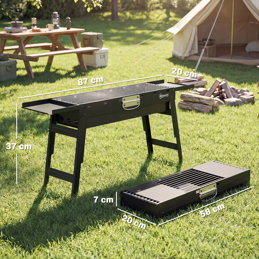 Outsunny Black Charcoal BBQ Grill with 2 Side Shelves and Handle Image 9