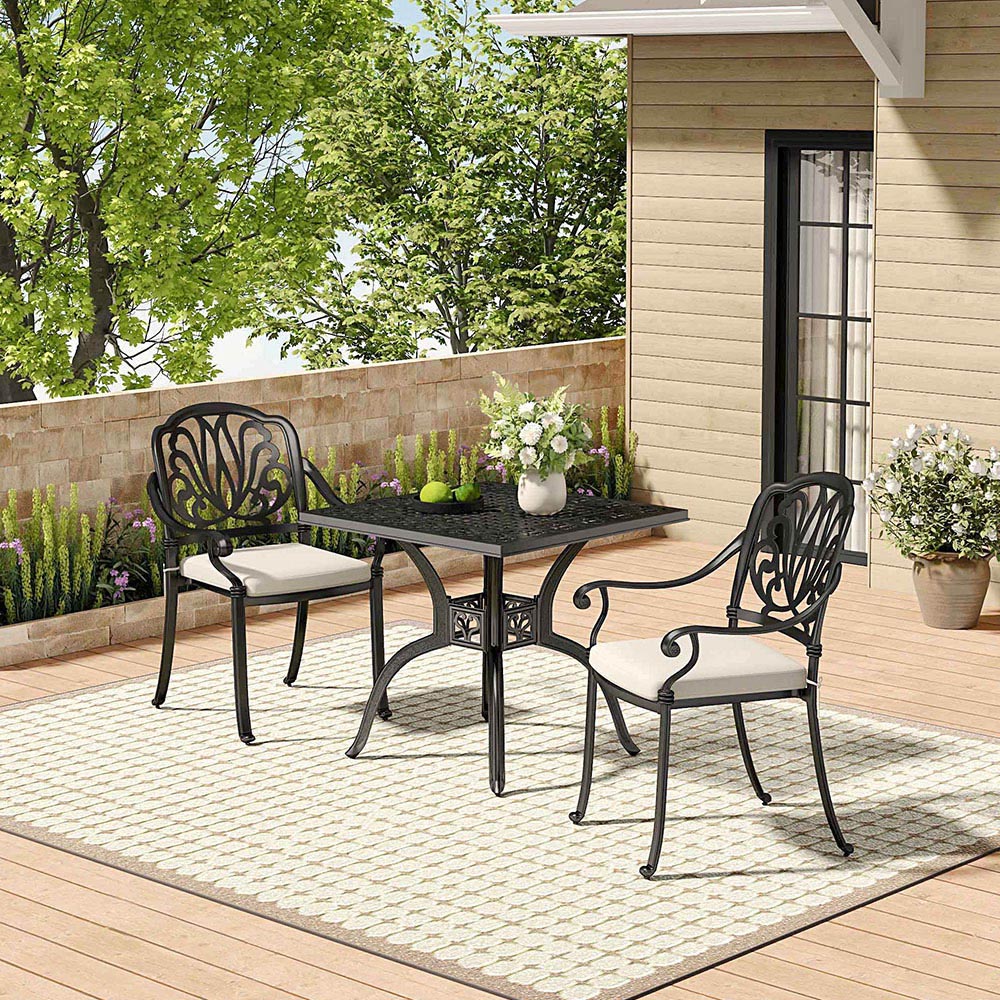 Living and Home 2 Seater Black Cast Aluminium Bistro Set Image 6