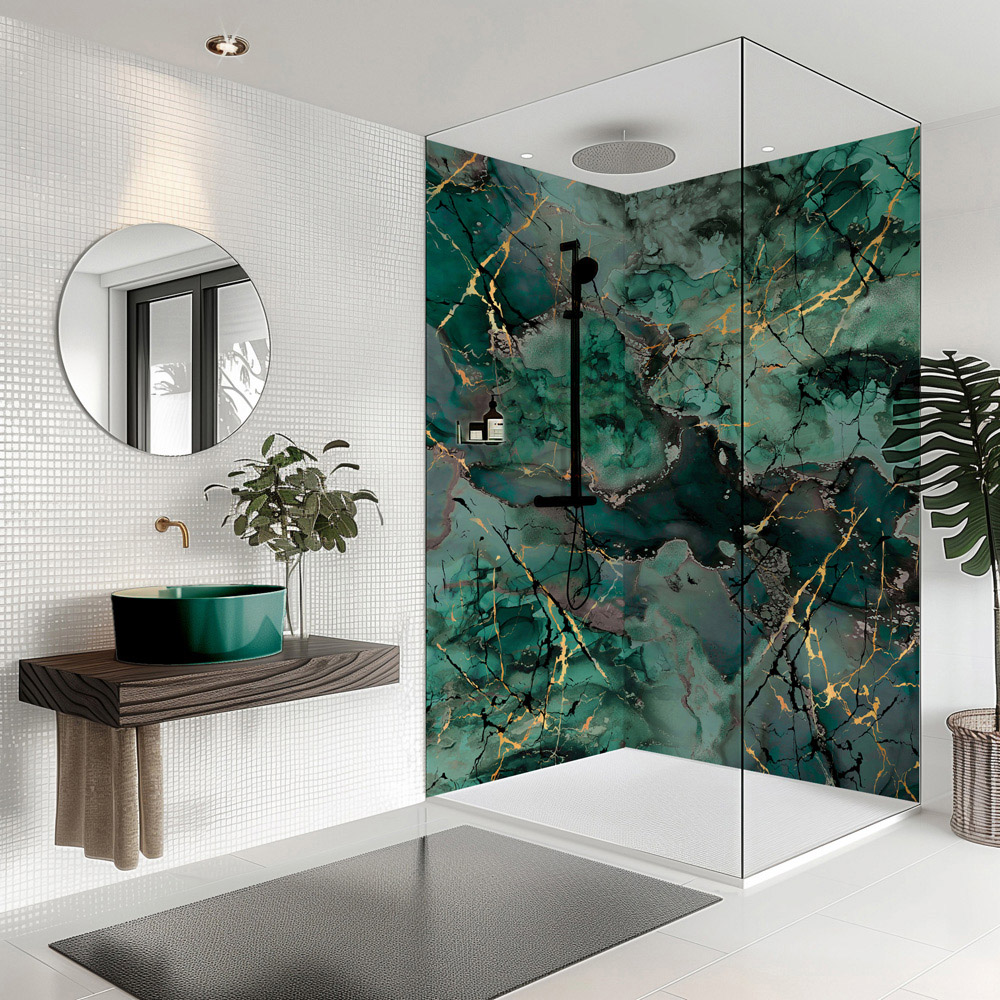 Splashbax Premium Artisan Liquid Marble Teal Di Bond Shower Panel 2400 x 800mm Image 4