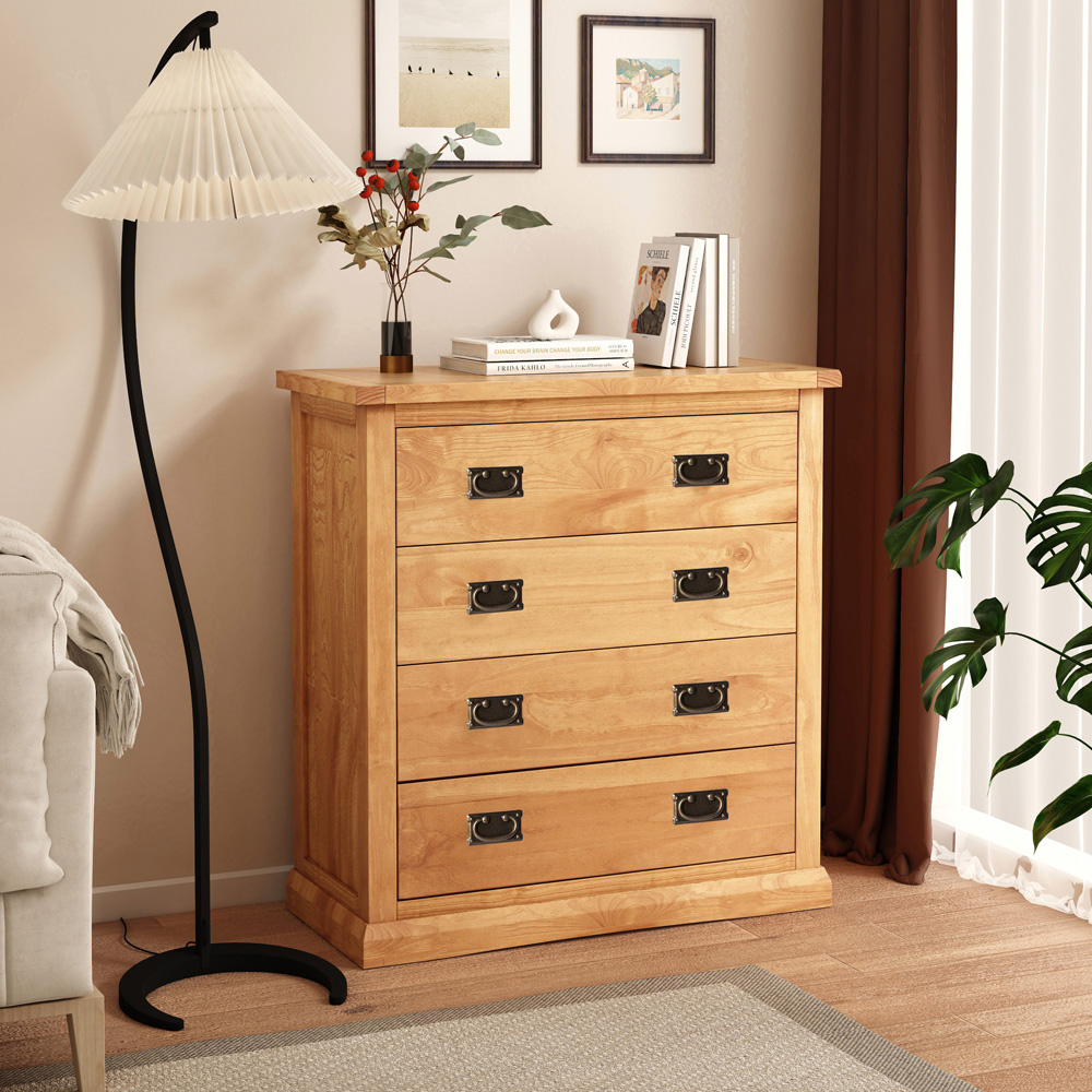 Lucca 4 Drawer Antique Wax Finish Chest of Drawers with Brass Drop Handles Image 8