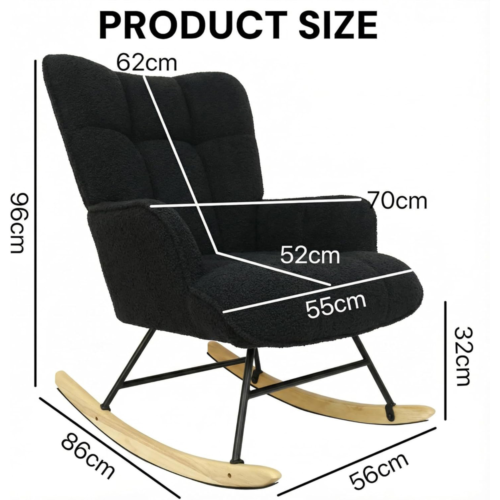 Alivio Black Teddy Plush High Backrest Rocking Chair Image 9