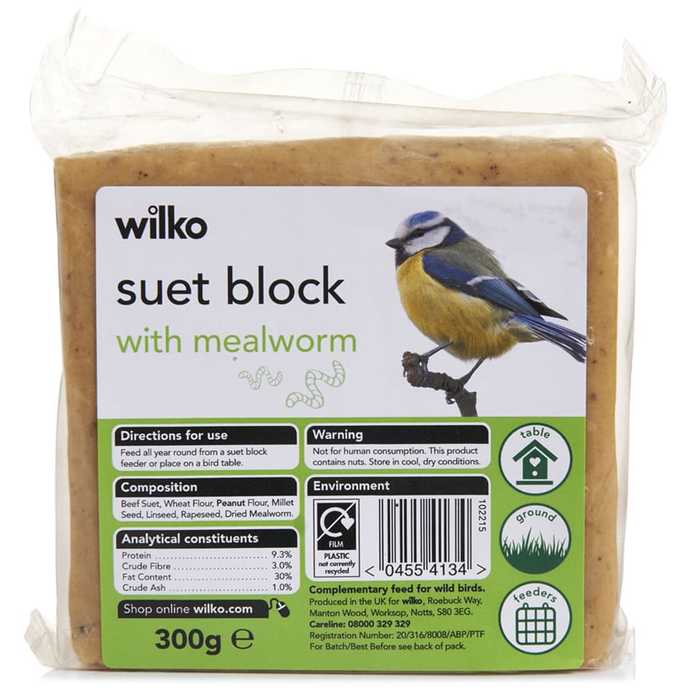Wilko Wild Bird Suet Block with Mealworm 300g Image