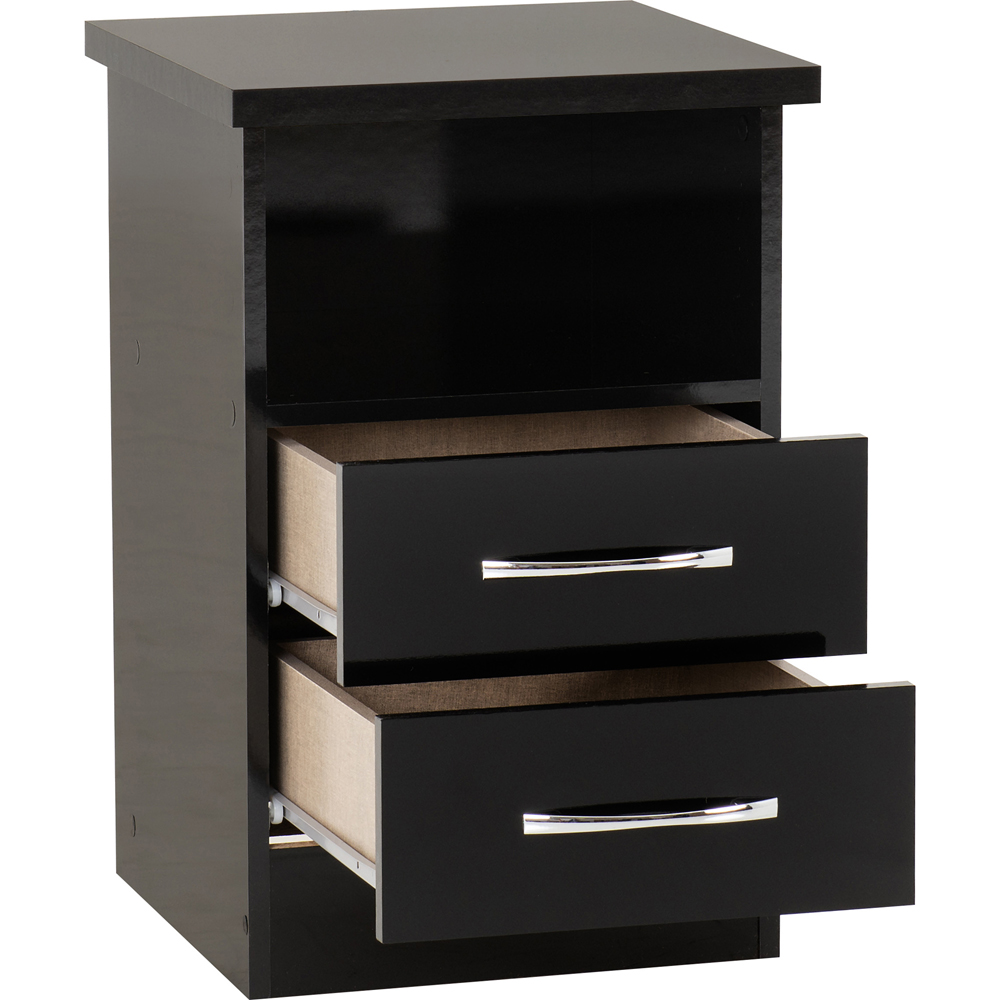Seconique Nevada 2 Drawer Black Gloss Bedside Table Image 4