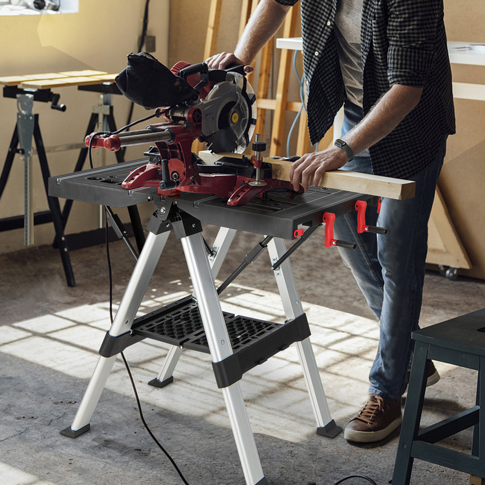 Costway 2 in 1 Red Height Adjustable Portable Workbench Image 2