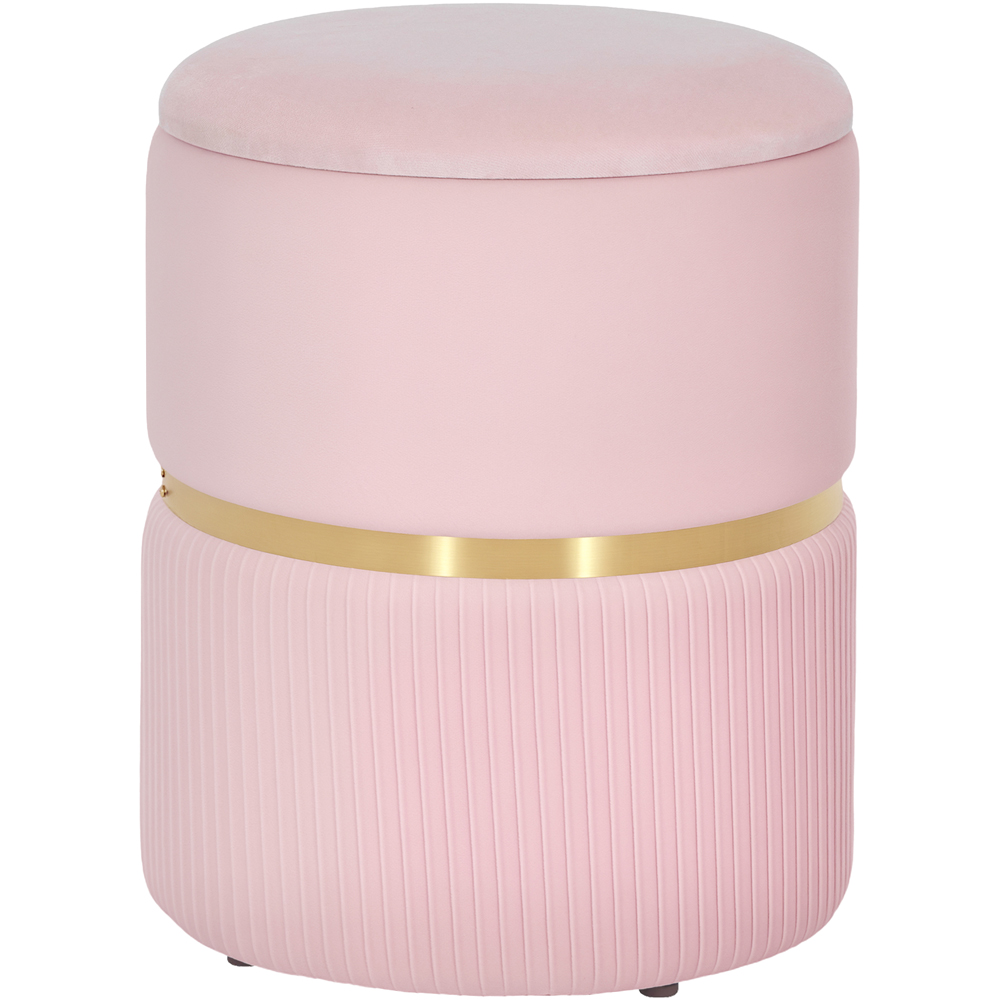 Portland Pink Velvet Round Pouffe Footstool with Storage Image 2