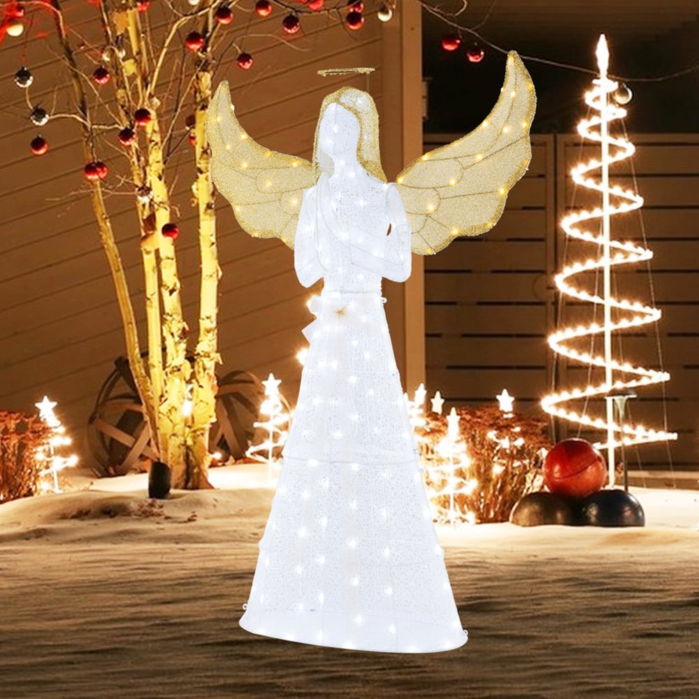 Costway 150 LED Light-Up Winged Holiday Figure 5ft with Ground Stakes Image 5