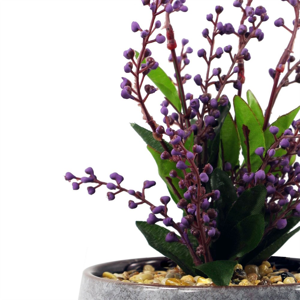 Leaf Purple Vitex Negundo Artificial Plant with Blue Ceramic Tall Planter 28cm Image 2