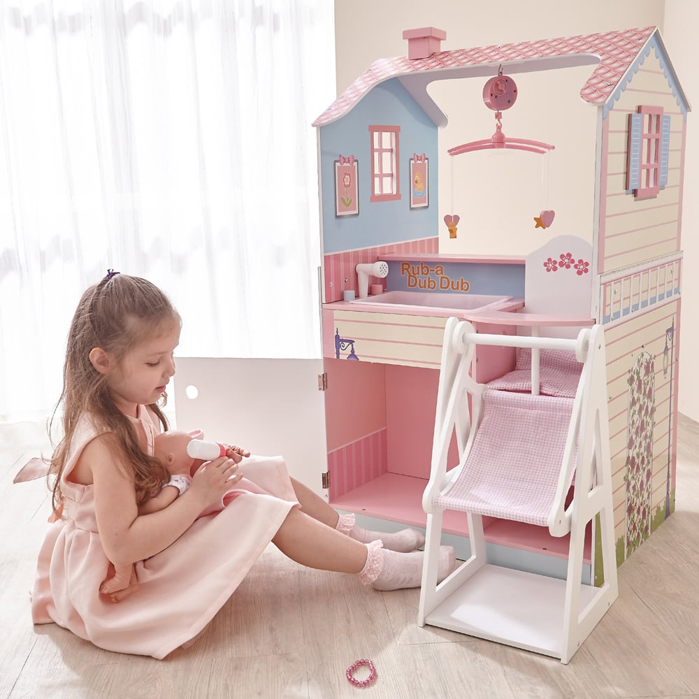 Teamson Kids Olivia's Little World Pink Classic Doll Changing Station Dollhouse Image 4