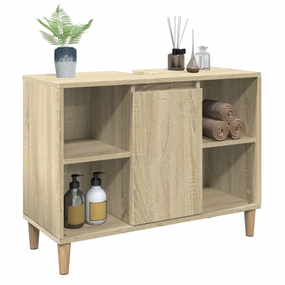 vidaXL Single Door 4 Open Shelf Sonoma Oak Bathroom Sink Cabinet Image 3