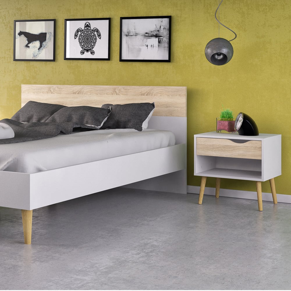 Florence Double White and Oak Wooden Bed Frame Image 8