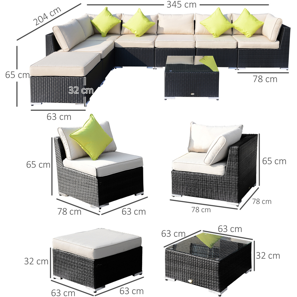 Outsunny 7 Seater Black Rattan Outdoor Corner Sofa Set with Coffee Table  Image 7