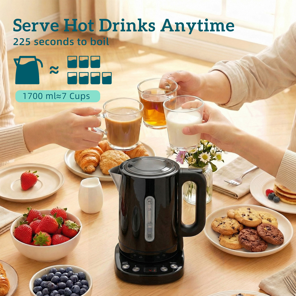 HOMCOM 800-319V70BK Black 1.7L Electric Kettle with Strix Thermostat 3000W Image 8