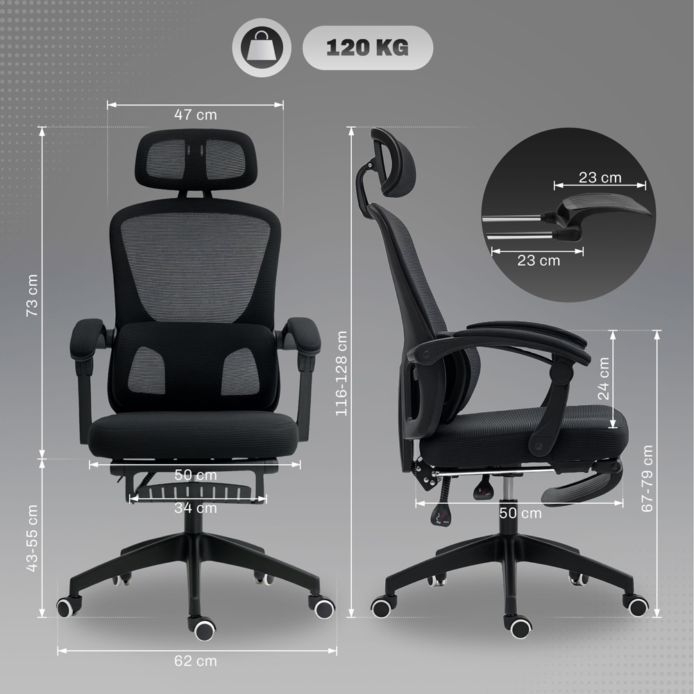 Portland Black Mesh Ergonomic Office Chair with Headrest and Lumbar Support Image 9