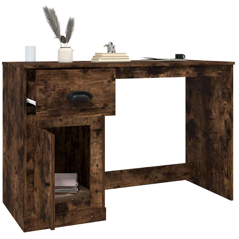 vidaXL Single Door Single Drawer Study Desk Smoked Oak Image 4