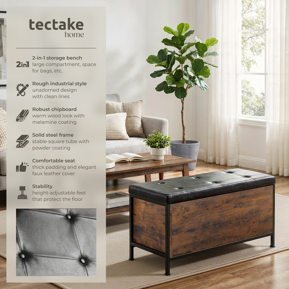 tectake Calico Black Industrial Storage Bench with Padded Seat Image 3