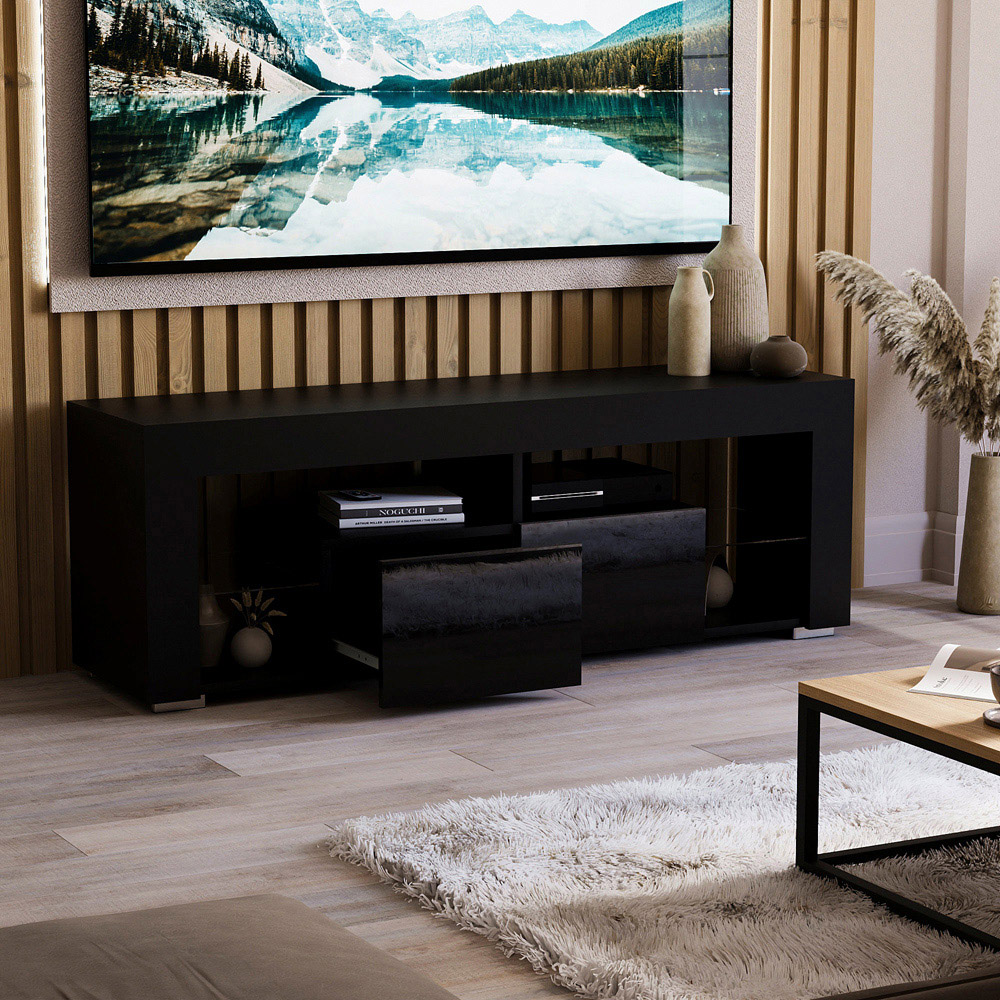 Vida Designs Luna 2 Drawer 2 Shelf Black LED TV Unit Image 6