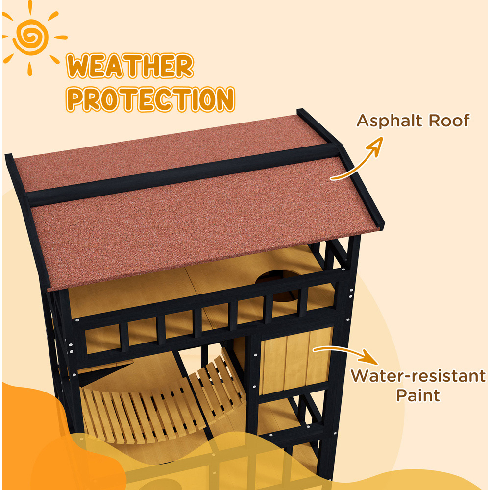 PawHut Outdoor Cat House with Suspension Bridge and Balcony Image 5
