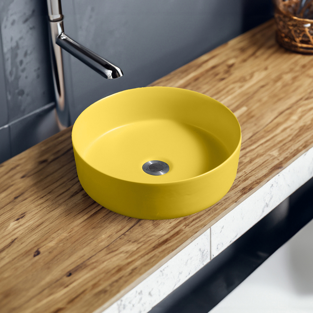 Limoge 7844 Yellow Ceramic Vert Round Countertop Basin 35cm Image 2