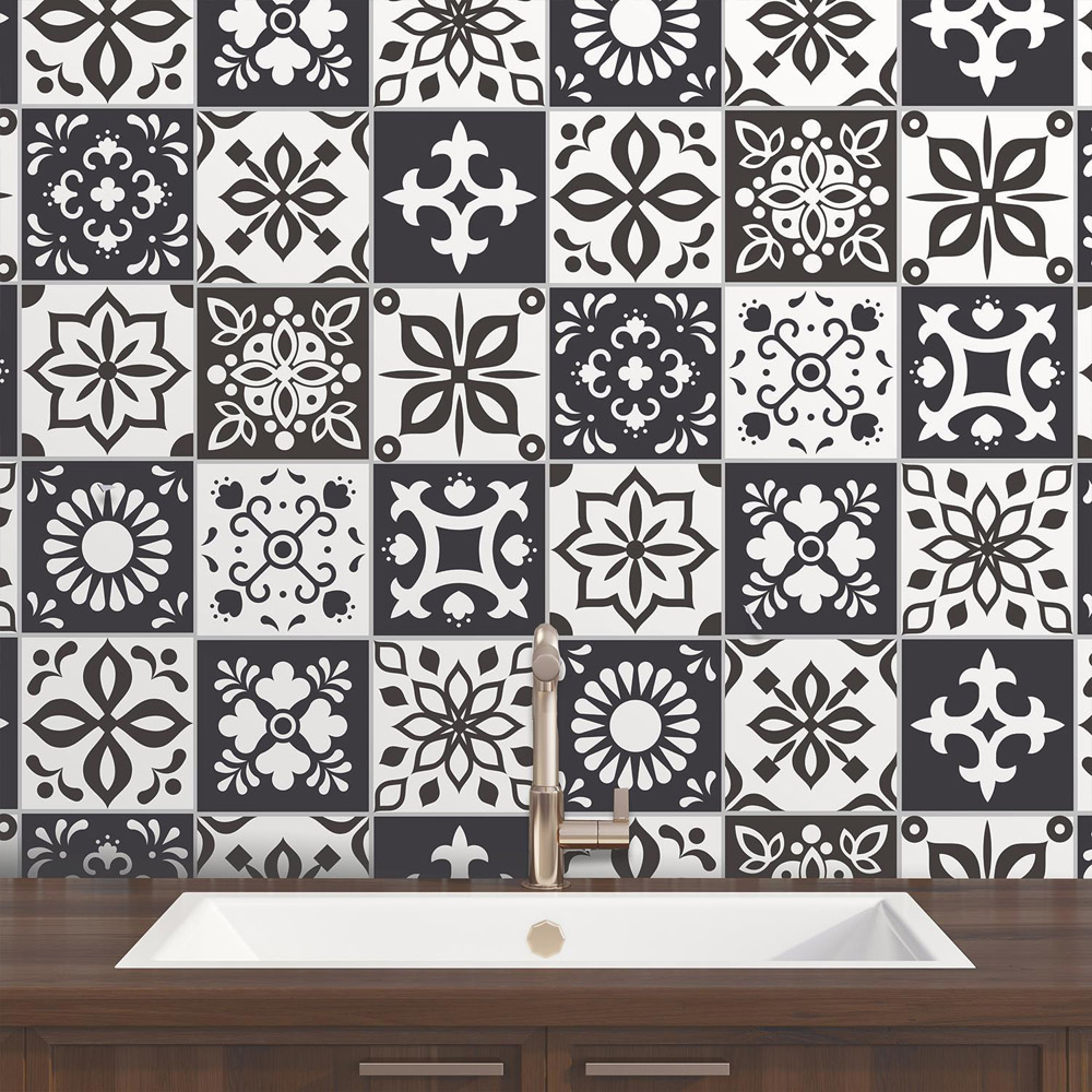 Walplus Marjorelle Black and White Moroccan Tile Sticker 24 Pack Image 1