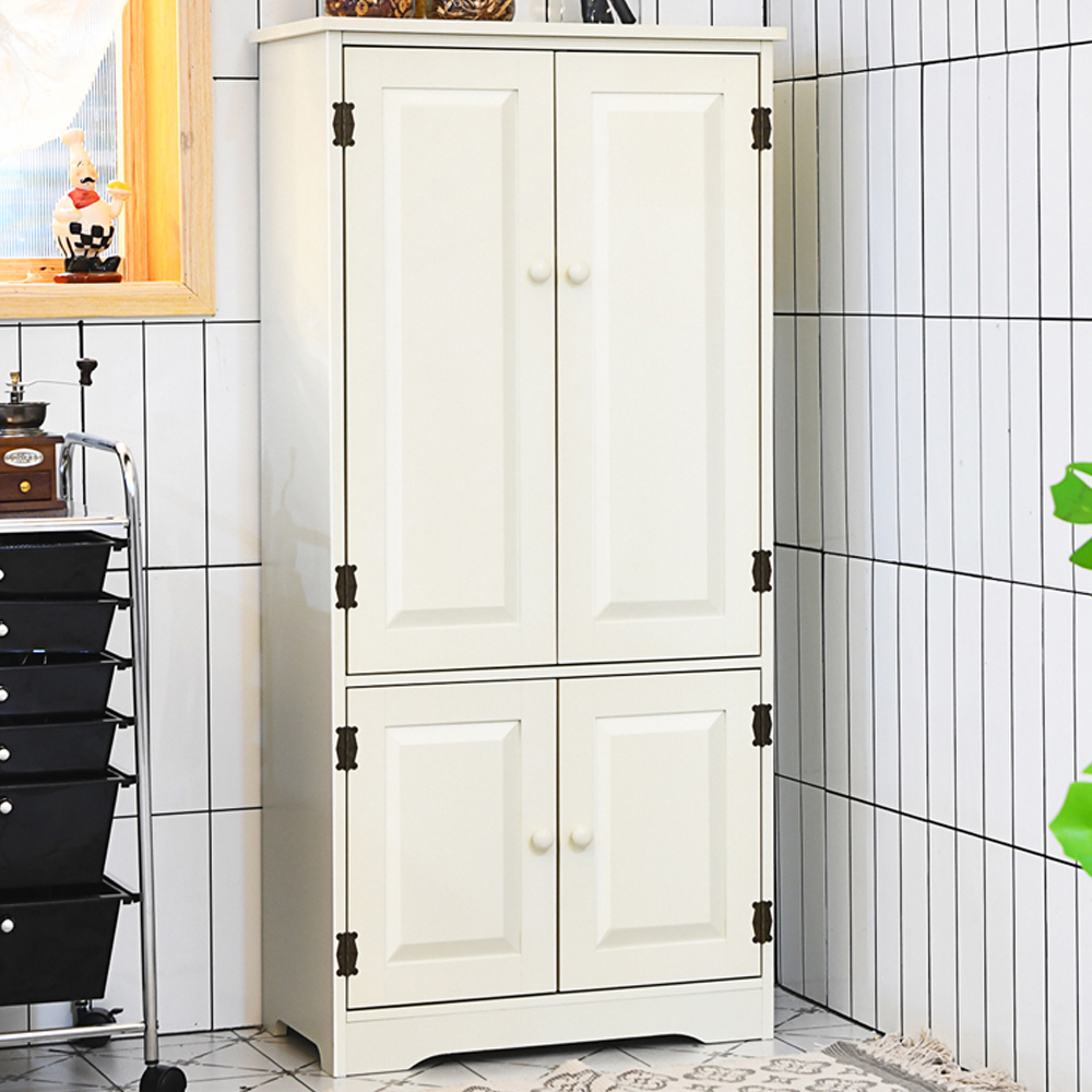 Costway 4 Door White Antique Storage Cabinet Image 1