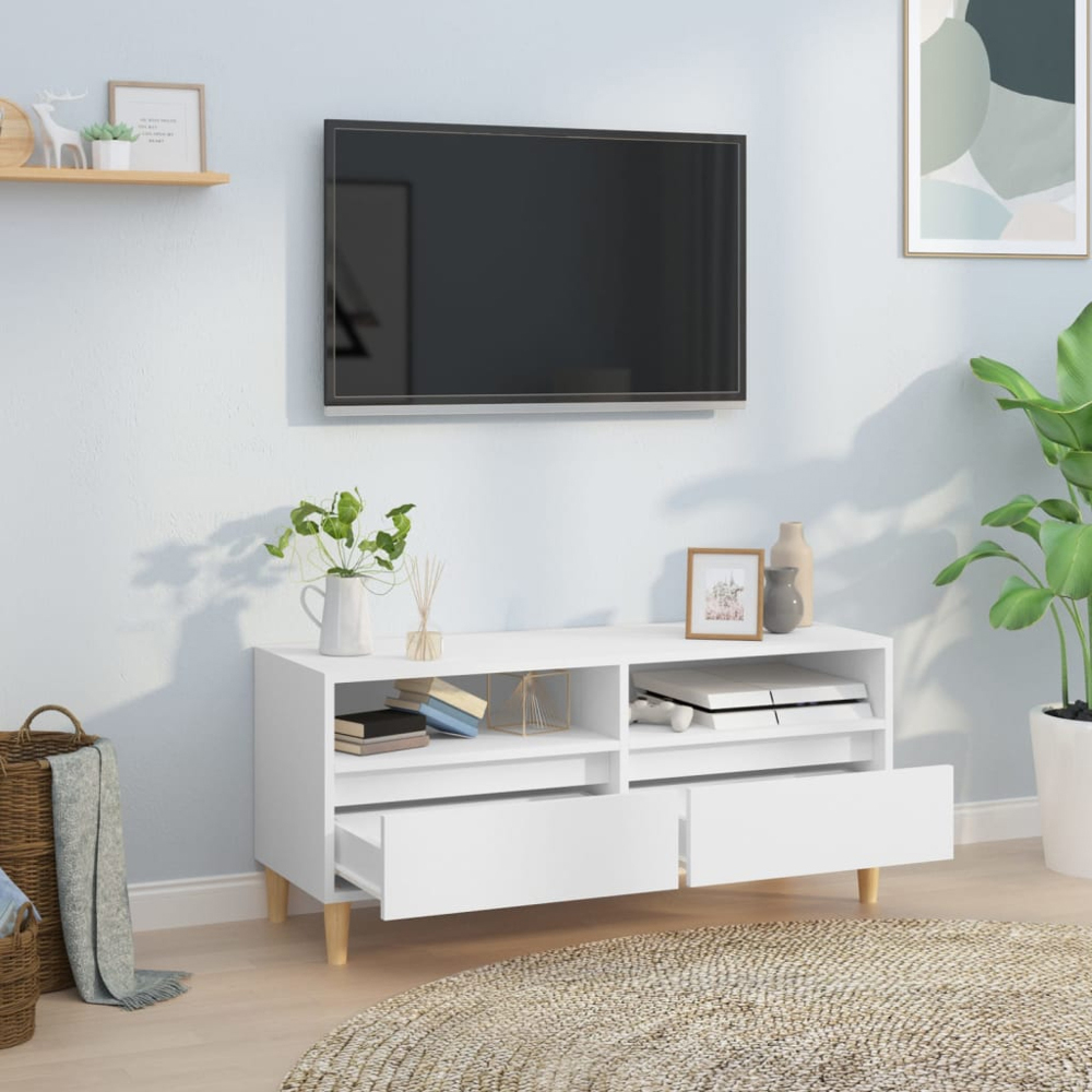 vidaXL 2 Drawer 2 Shelf White TV Cabinet Image 8