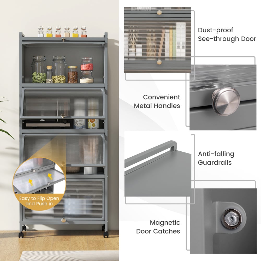 Costway 5 Shelf Grey Bakers Rack with Flip Up Door Image 8