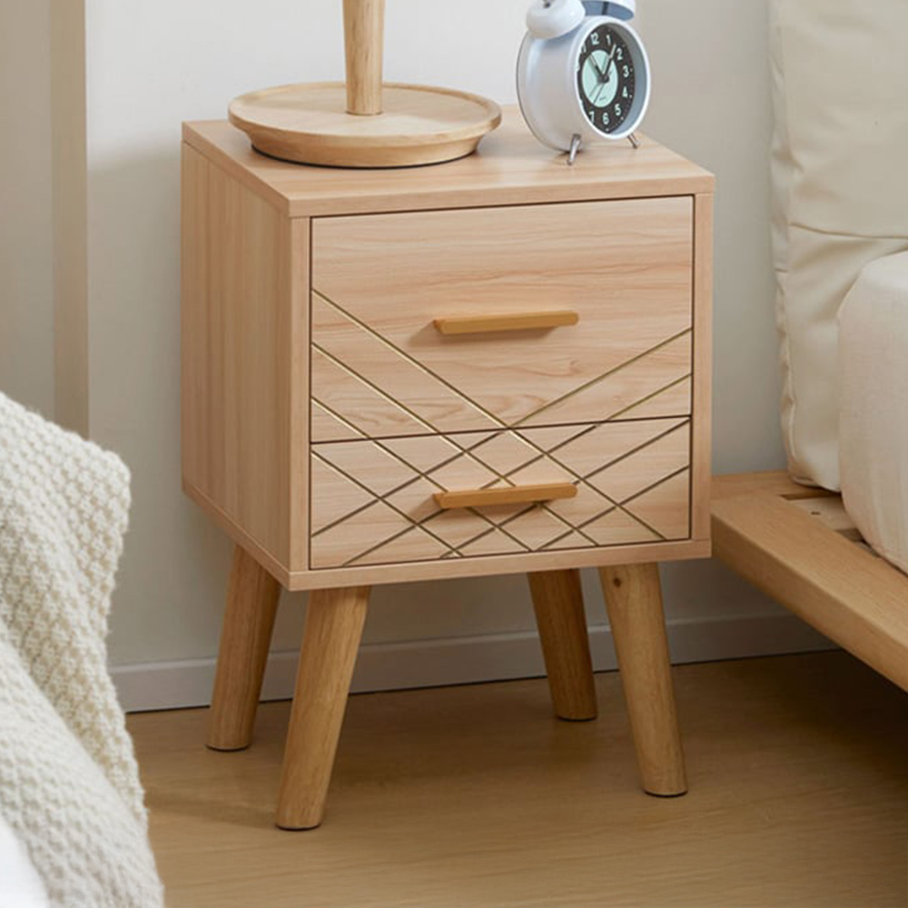 Portland Scandinavian 2 Drawer Natural Bedside Table Image 1