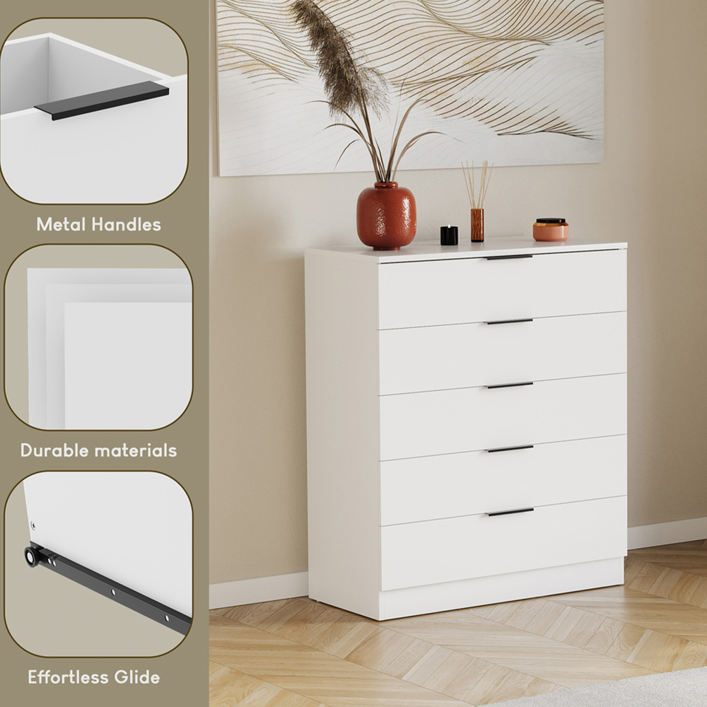 VIDA DESIGNS Trega 5 Drawer White Bedside Cabinet Image 8