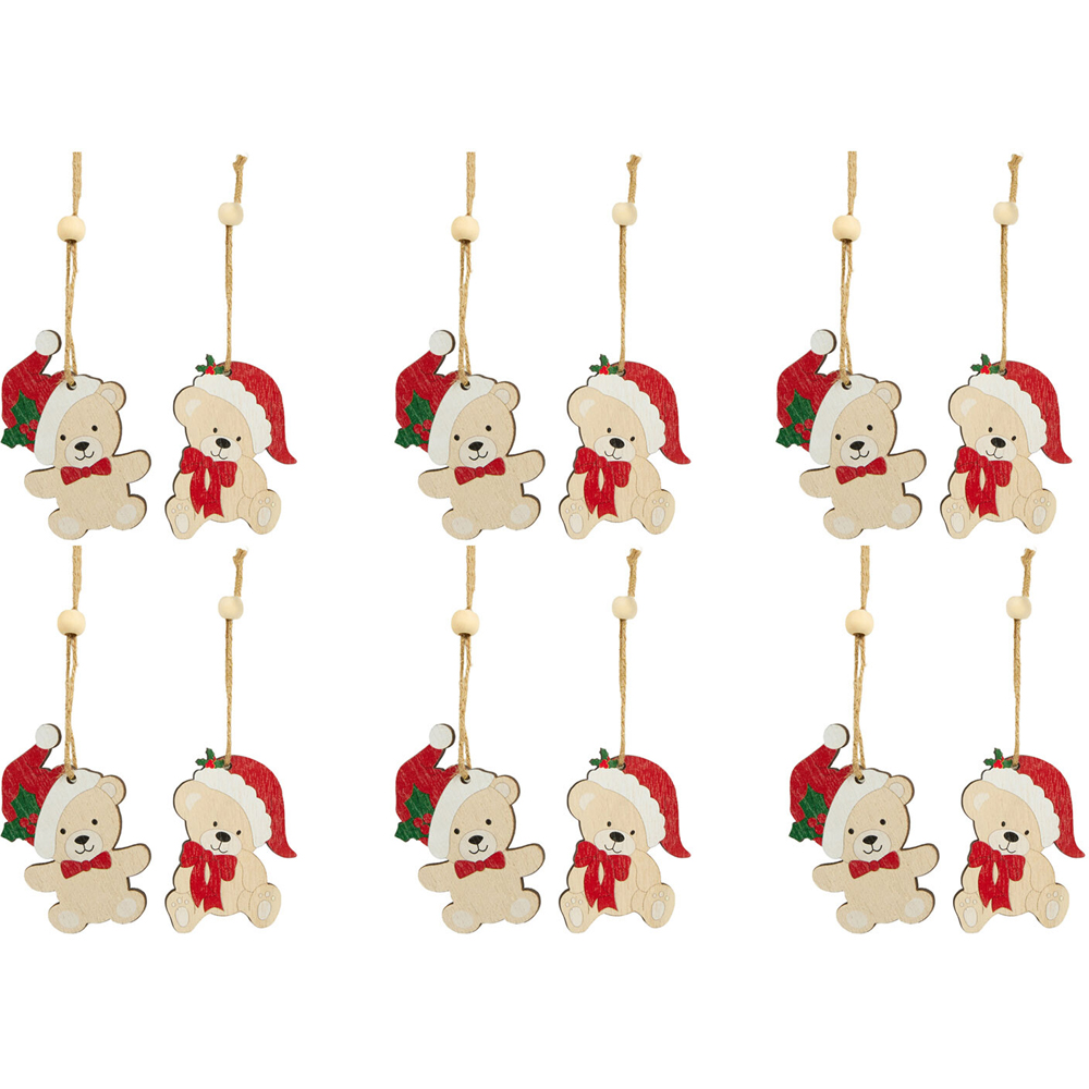 Set of 12 Wooden Bear Decorations Image 1
