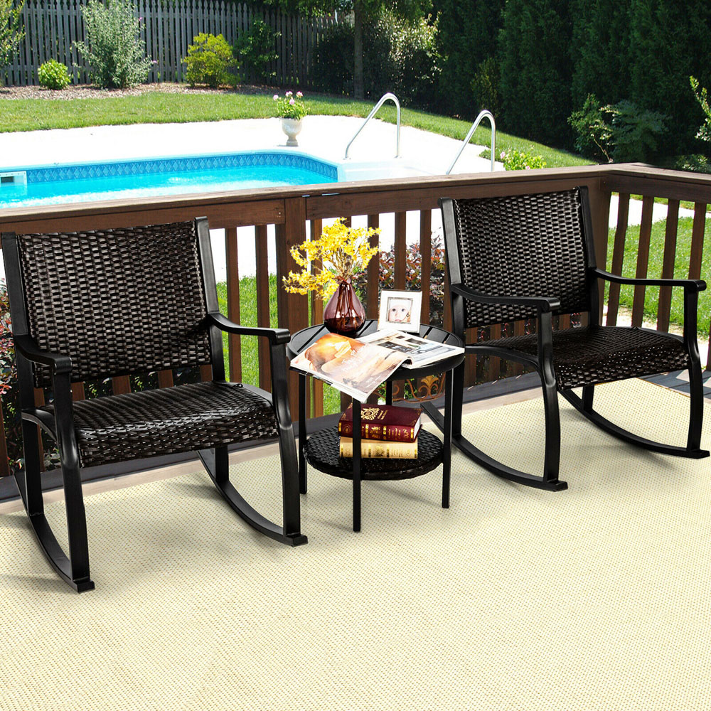 Costway 2 Seater Coffee Table with Rocking Chair Set Image 3