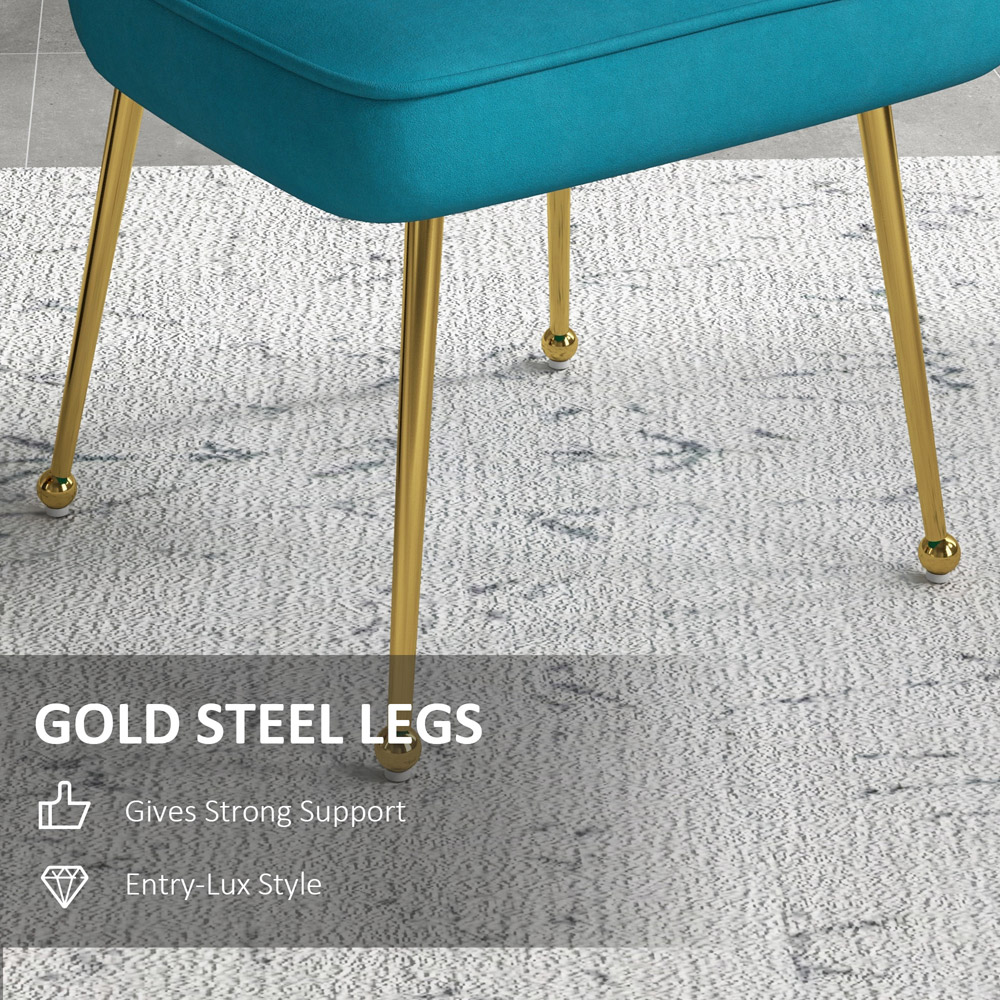 HOMCOM Blue Shell Luxe Velvet Accent Chair with Gold Tone Metal Legs Image 7