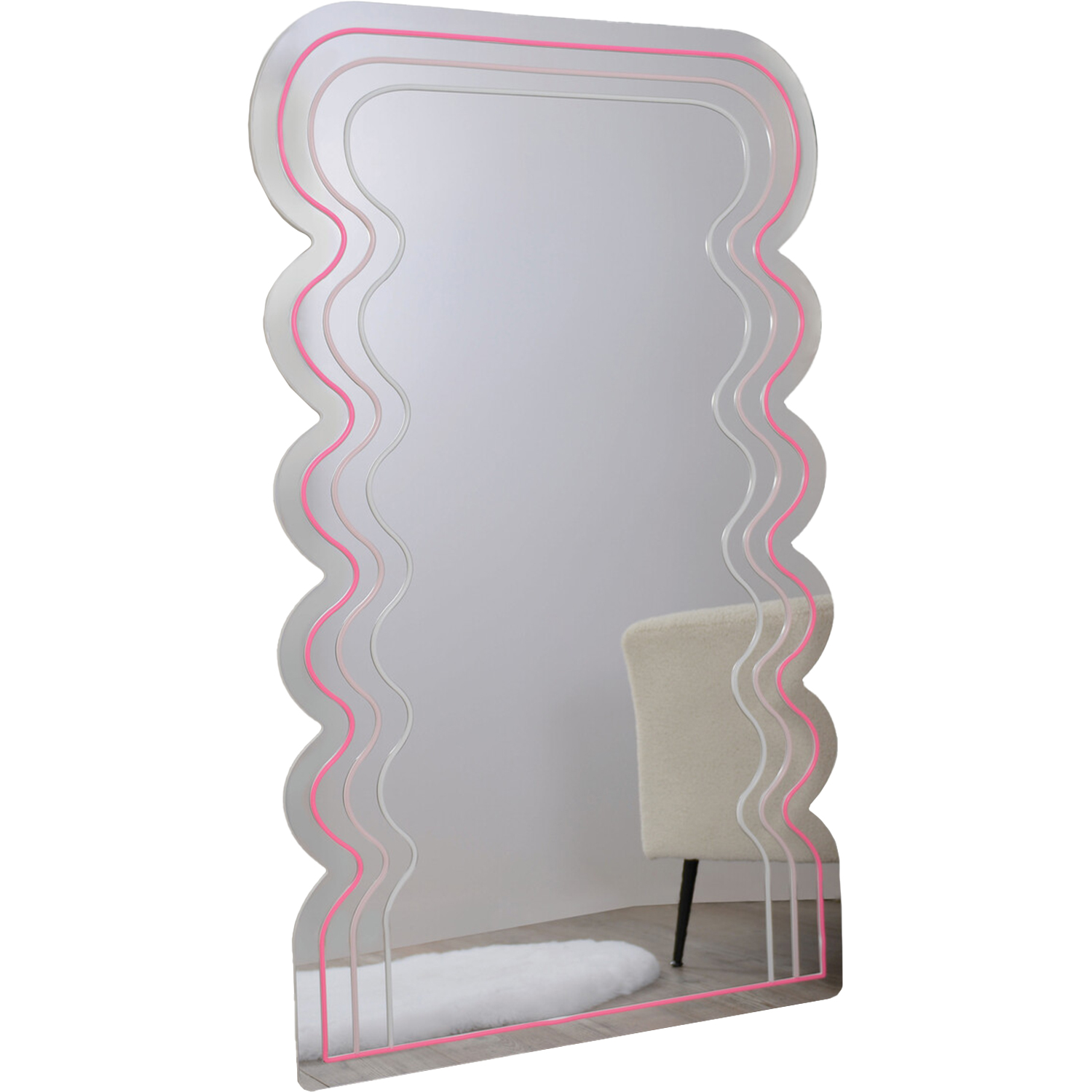 Pink and White Neon Acrylic Wave LED Mirror Image 1