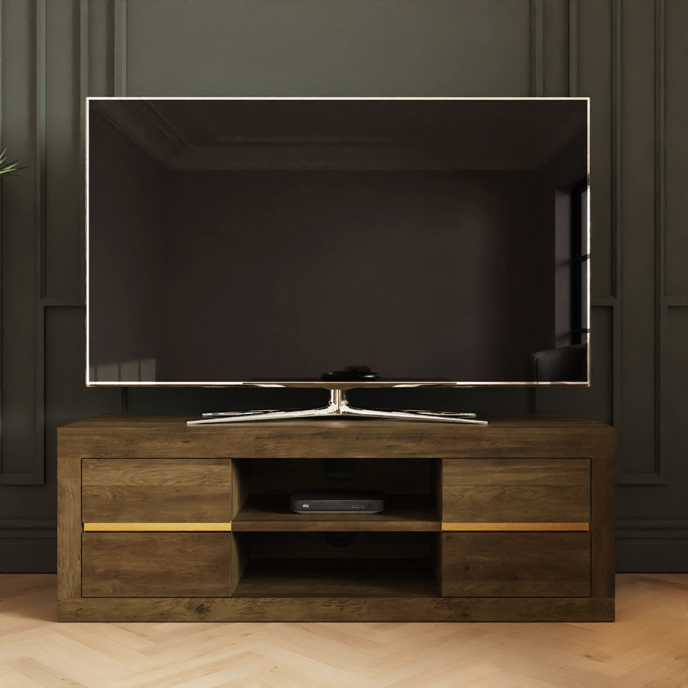 GFW Astley 4 Drawer 2 Open Shelf Knotty Oak TV Unit Image 6