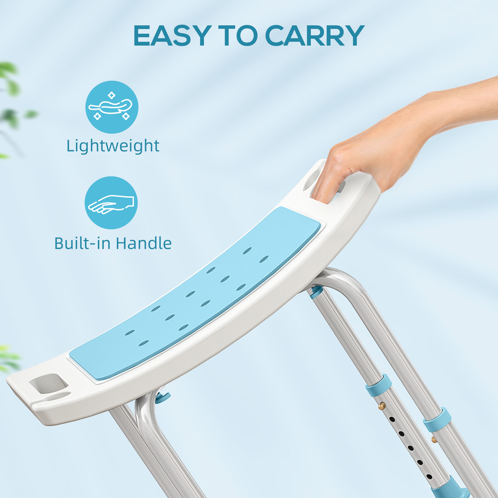 HOMCOM Turquoise Aluminium Height Adjustable Bath Stool with Shower Hole Image 7