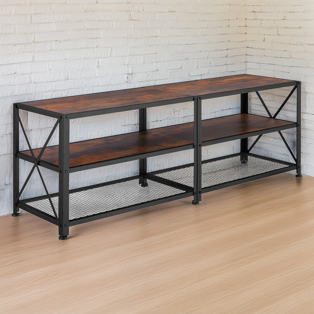 tectake 3 Shelf Dark Wooden and Steel TV Stand Image 1