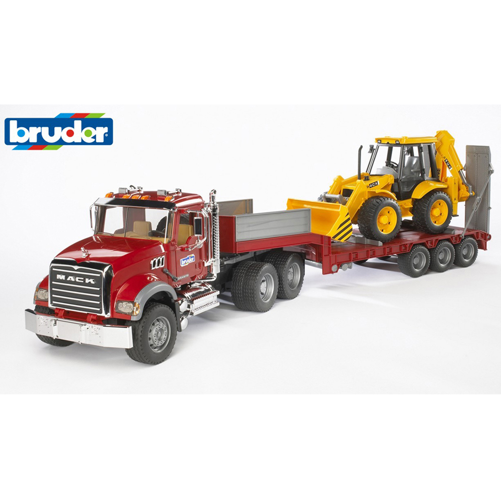Bruder Kids MACK Granite Low Loader Truck with JCB 4CX Backhoe Loader Playset Model Image 5