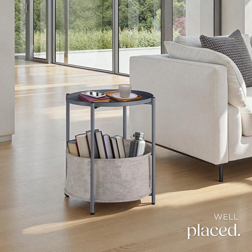 Tectake Canterbury Dark Grey Round Bedside Table Image 7