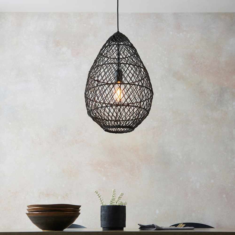 Merano Ancona Black Rattan and Matt Black Pendant Light Image 6
