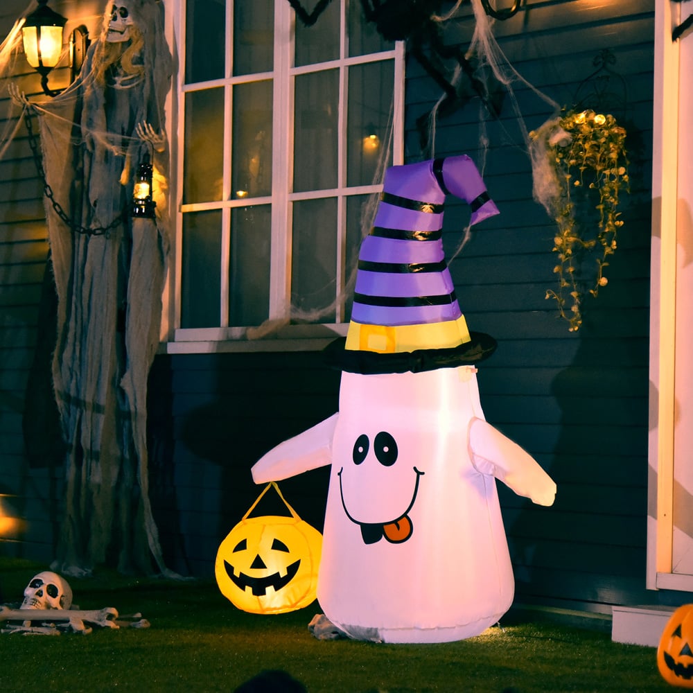 HOMCOM Halloween Inflatable Witch Ghost with Lantern 4ft Image 2