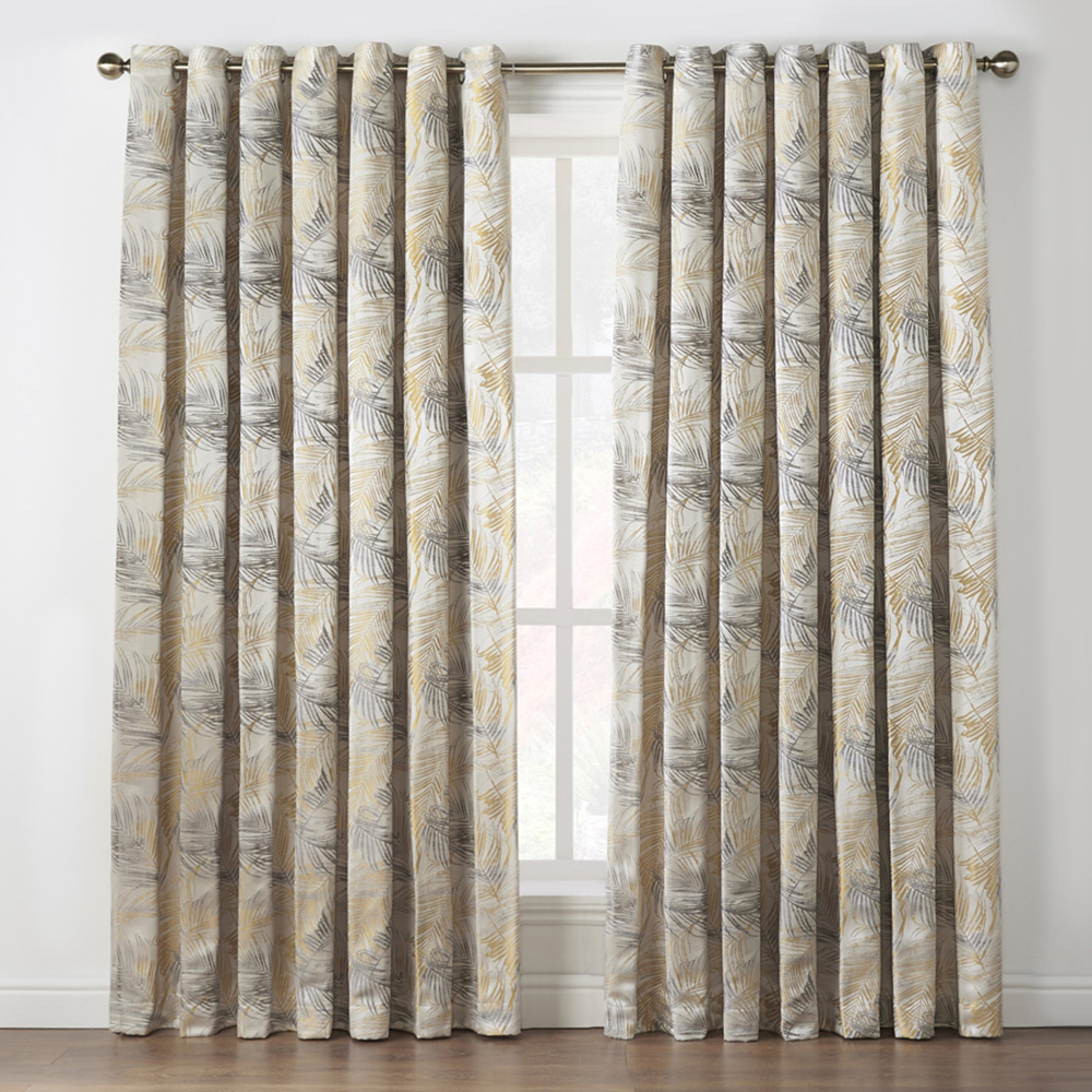 Alan Symonds Dupion Ochre Fern Jacquard Ring Top Eyelet Curtains 229 x 229cm Image 1